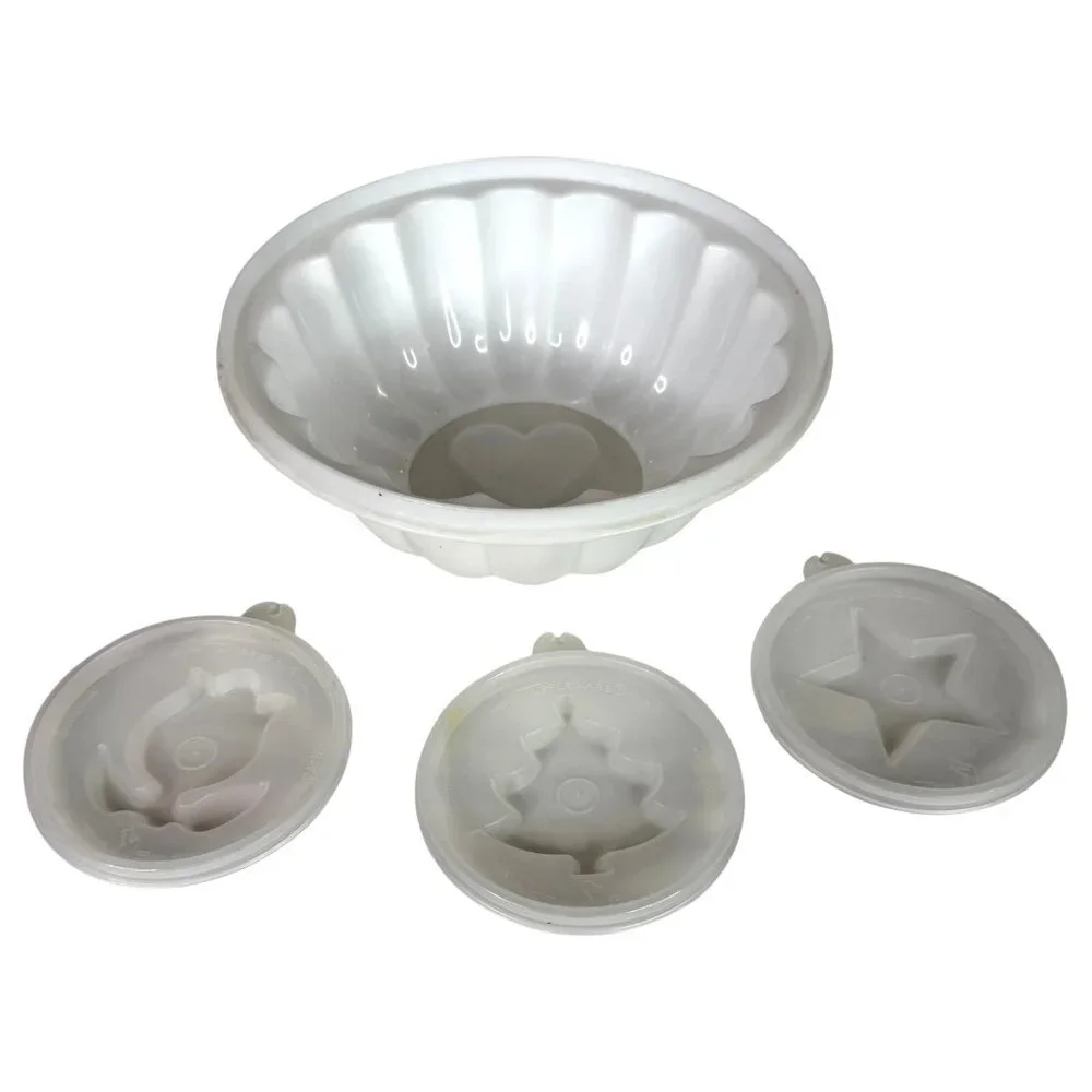 VTG Tupperware White Jello Mold With 4 Interchangeable Inserts Jel N Serve 616-2